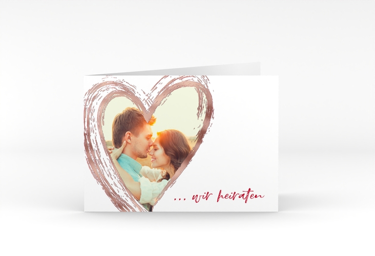 Hochzeitseinladung Liebe A6 Klappkarte quer rosegold