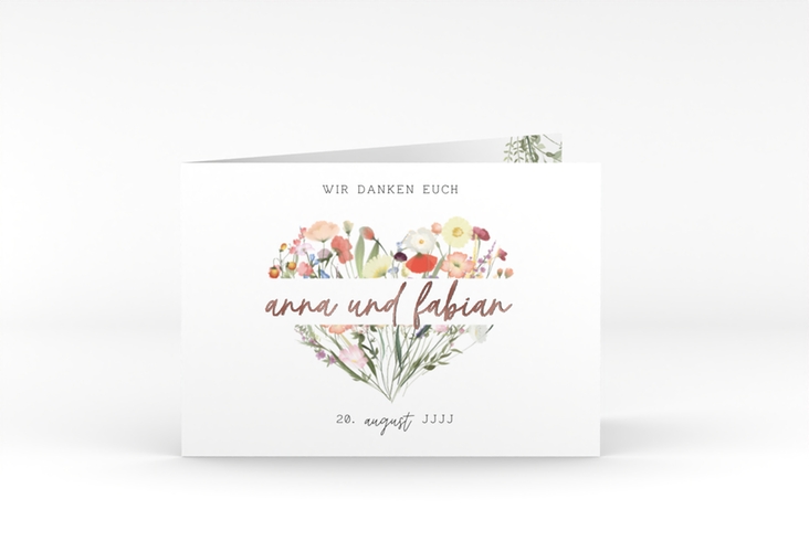 Dankeskarte Hochzeit Wildblumenherz A6 Klappkarte quer rosegold