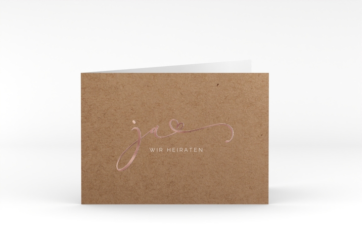 Hochzeitseinladung Jawort A6 Klappkarte quer rosegold modern minimalistisch mit veredelter Aufschrift