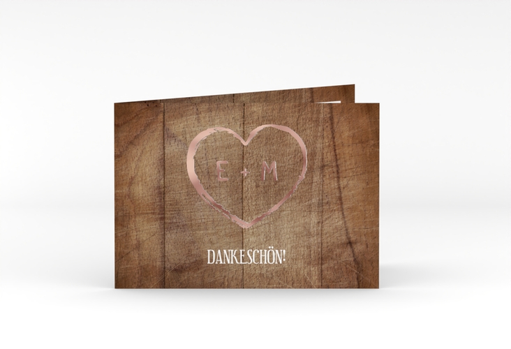 Danksagungskarte Hochzeit Wood A6 Klappkarte quer rosegold