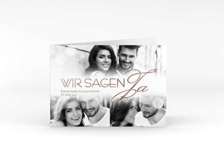 Hochzeitseinladung Bokeh A6 Klappkarte quer rosegold