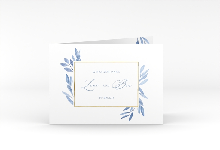 Danksagungskarte Hochzeit Classicblue A6 Klappkarte quer gold