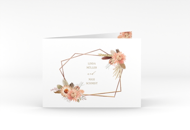 Hochzeitseinladung Strohblume A6 Klappkarte quer rosegold