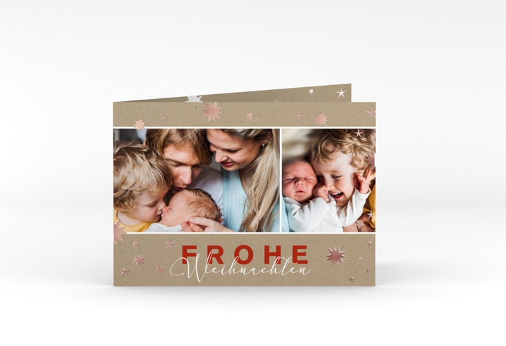 Weihnachtskarte Schneeglanz A6 Klappkarte quer rosegold