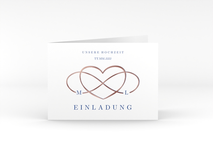 Hochzeitseinladung Infinity A6 Klappkarte quer rosegold