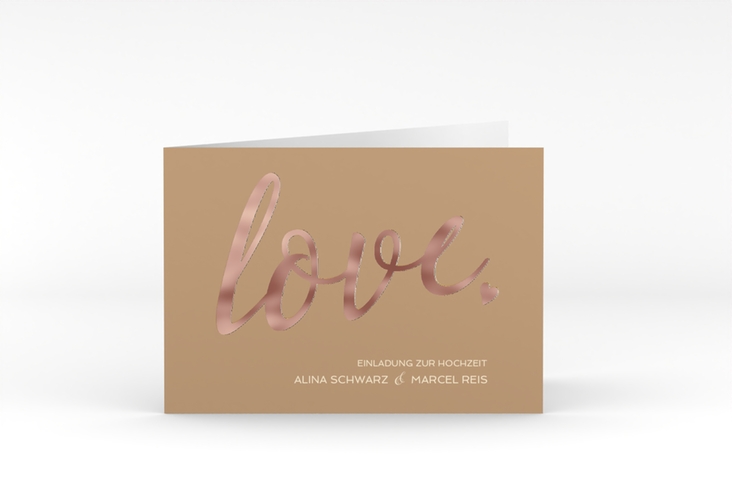 Hochzeitseinladung Glam A6 Klappkarte quer rosegold