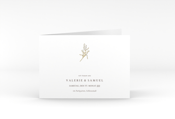 Hochzeitseinladung Ivy A6 Klappkarte quer gold minimalistisch mit kleiner botanischer Illustration