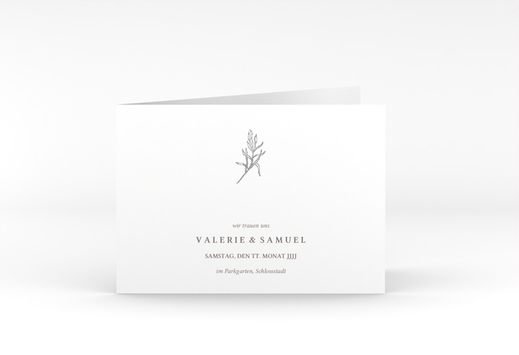 Hochzeitseinladung Ivy A6 Klappkarte quer silber minimalistisch mit kleiner botanischer Illustration