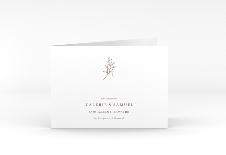 Hochzeitseinladung Ivy A6 Klappkarte quer rosegold minimalistisch mit kleiner botanischer Illustration