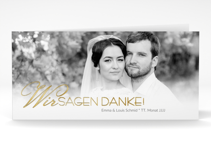 Danksagung Hochzeit Bokeh lange Klappkarte quer gold