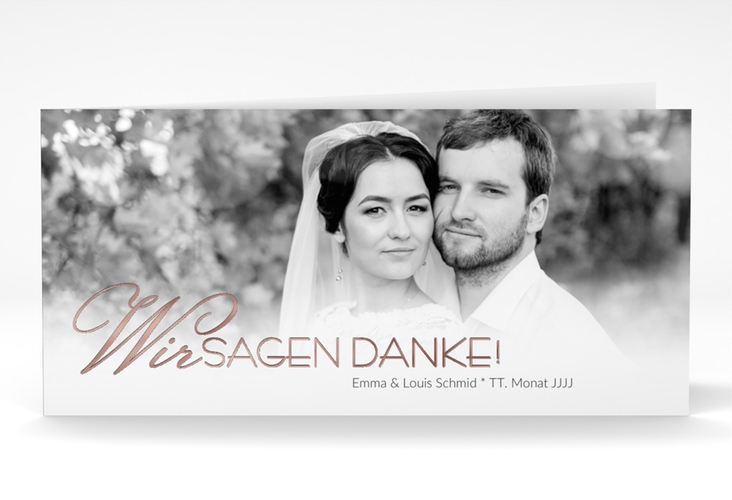 Danksagung Hochzeit Bokeh lange Klappkarte quer rosegold