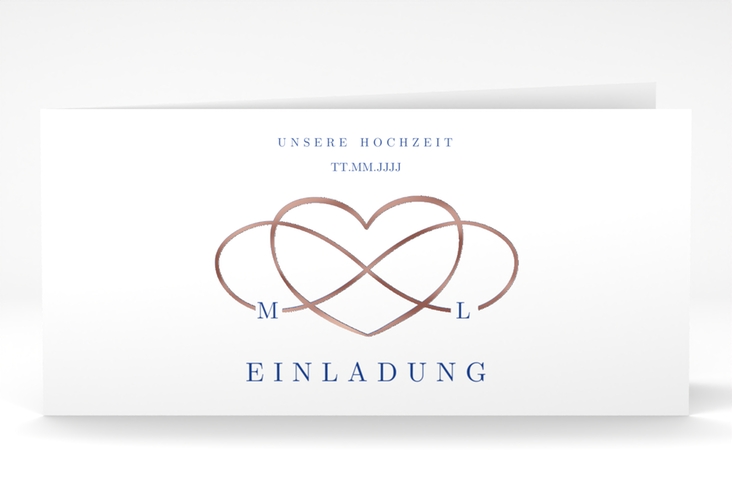 Hochzeitseinladung Infinity lange Klappkarte quer rosegold