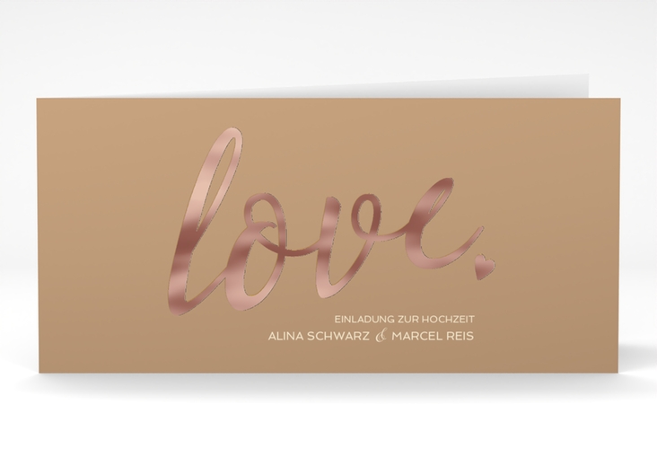 Hochzeitseinladung Glam lange Klappkarte quer rosegold