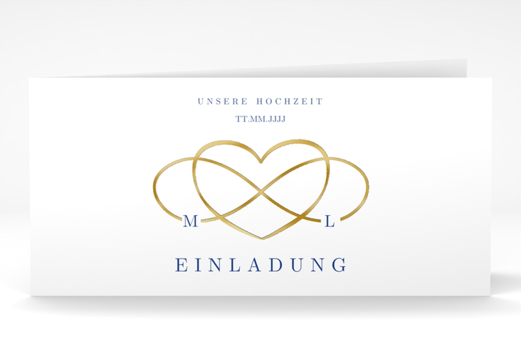 Hochzeitseinladung Infinity lange Klappkarte quer gold