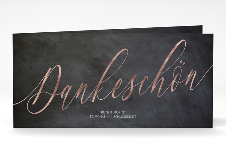 Danksagungskarte Hochzeit Chalkboard lange Klappkarte quer rosegold mit Folienveredelung