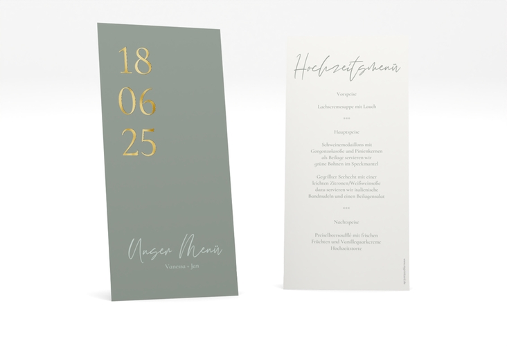 Menükarte Hochzeit Day lange Karte hoch gold mit Datum im minimalistischen Design