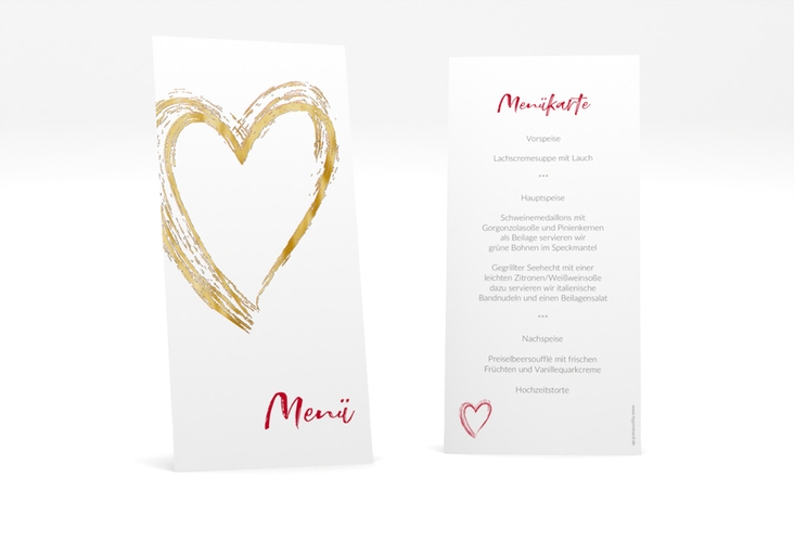 Menükarte Hochzeit Liebe lange Karte hoch gold