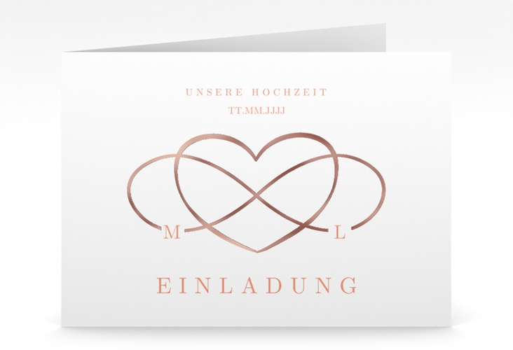 Hochzeitseinladung Infinity mittlere Klappkarte quer apricot rosegold