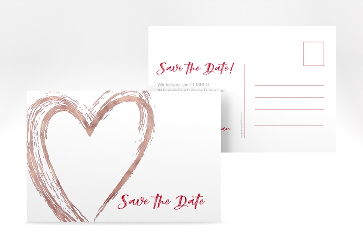 Save the Date-Postkarte Liebe A6 Postkarte rot rosegold