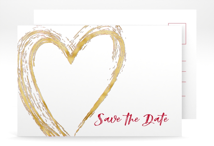 Save the Date-Postkarte Liebe A6 Postkarte rot gold