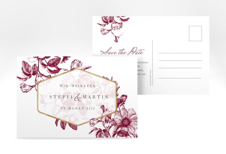 Save the Date-Postkarte Magnificent A6 Postkarte rot gold