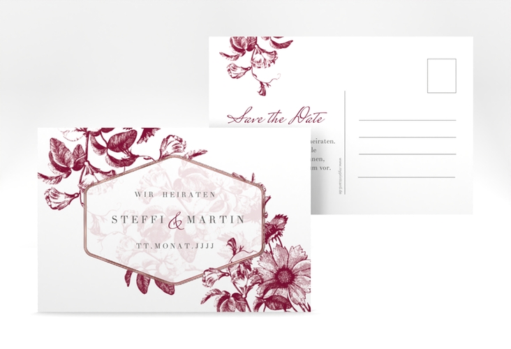 Save the Date-Postkarte Magnificent A6 Postkarte rot rosegold