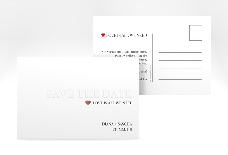 Save the Date-Postkarte Embossing A6 Postkarte rot rosegold