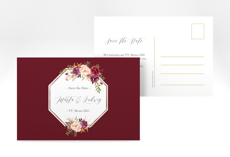 Save the Date-Postkarte Prachtvoll A6 Postkarte rot rosegold