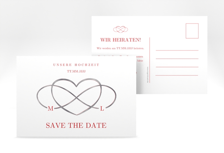 Save the Date-Postkarte Infinity A6 Postkarte rot silber