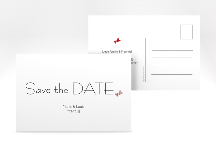 Save the Date-Postkarte Twohearts A6 Postkarte rot rosegold