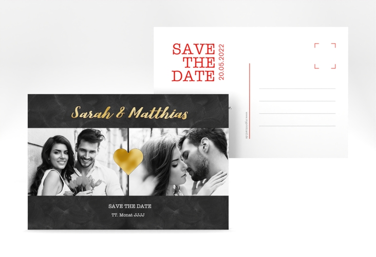 Save the Date-Postkarte Sparkly A6 Postkarte rot gold