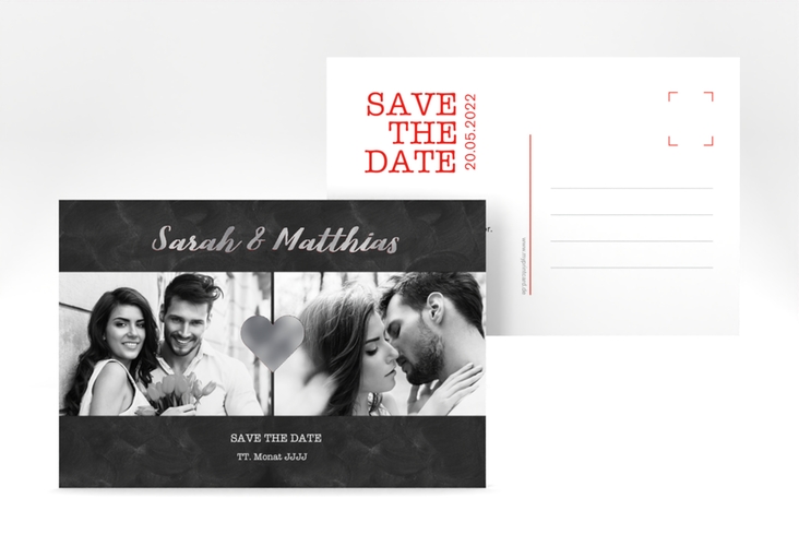 Save the Date-Postkarte Sparkly A6 Postkarte rot silber