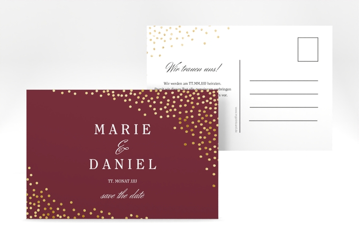 Save the Date-Postkarte Glitter A6 Postkarte rot gold