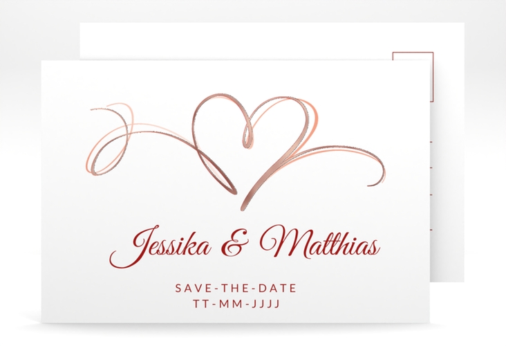 Save the Date-Postkarte Envie A6 Postkarte rot rosegold