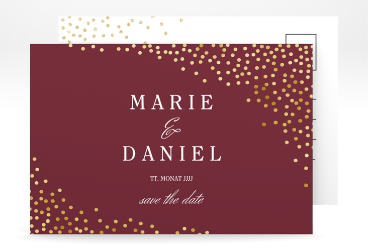 Save the Date-Postkarte Glitter A6 Postkarte rot gold