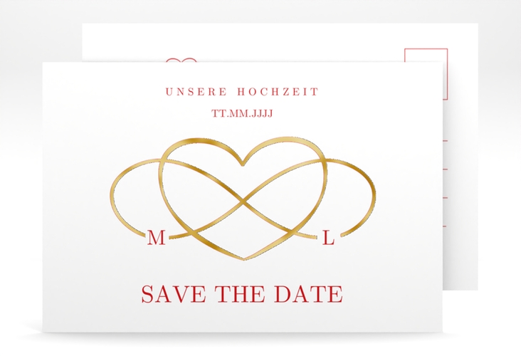 Save the Date-Postkarte Infinity A6 Postkarte rot gold