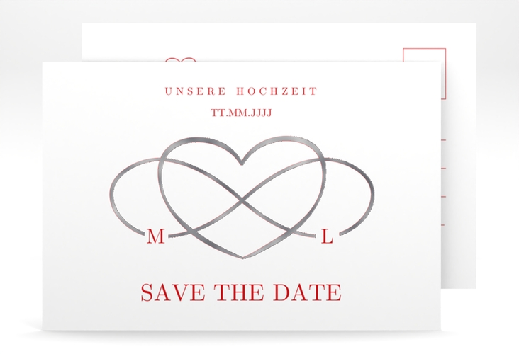 Save the Date-Postkarte Infinity A6 Postkarte rot silber