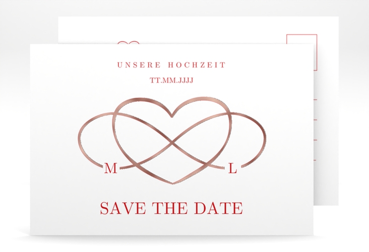 Save the Date-Postkarte Infinity A6 Postkarte rot rosegold