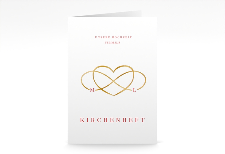 Kirchenheft Hochzeit Infinity A5 Klappkarte hoch rot gold