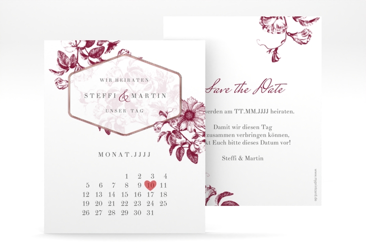 Save the Date-Kalenderblatt Magnificent Kalenderblatt-Karte rot rosegold