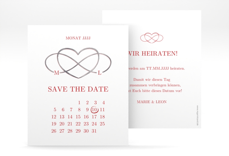 Save the Date-Kalenderblatt Infinity Kalenderblatt-Karte rot silber