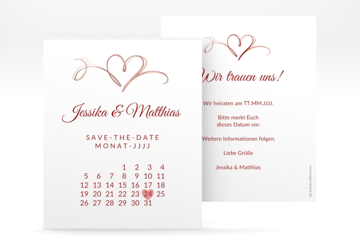 Save the Date-Kalenderblatt Envie Kalenderblatt-Karte rot rosegold