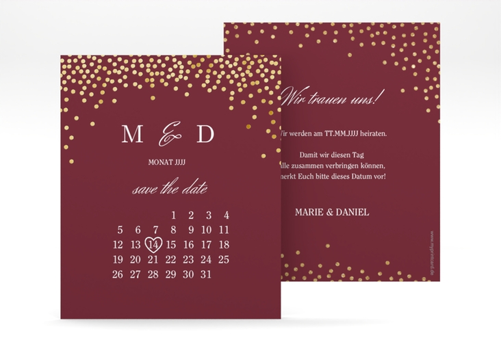 Save the Date-Kalenderblatt Glitter Kalenderblatt-Karte rot gold