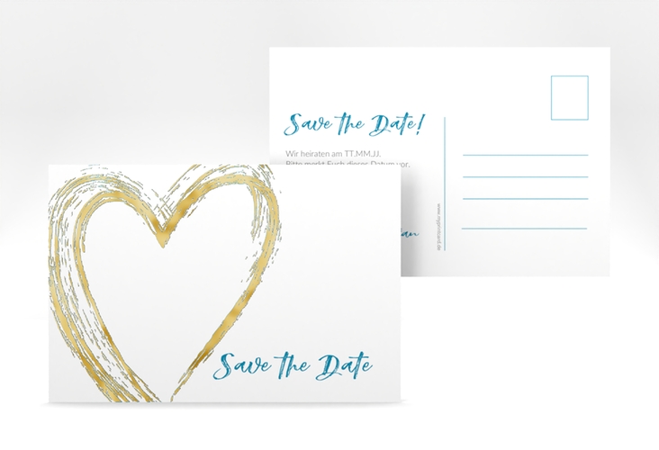 Save the Date-Postkarte Liebe A6 Postkarte tuerkis gold