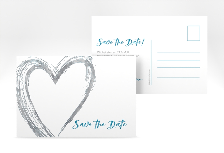 Save the Date-Postkarte Liebe A6 Postkarte tuerkis silber