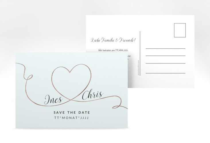 Save the Date-Postkarte Dolce A6 Postkarte tuerkis rosegold