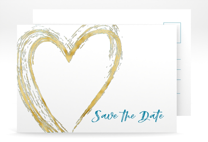 Save the Date-Postkarte Liebe A6 Postkarte tuerkis gold