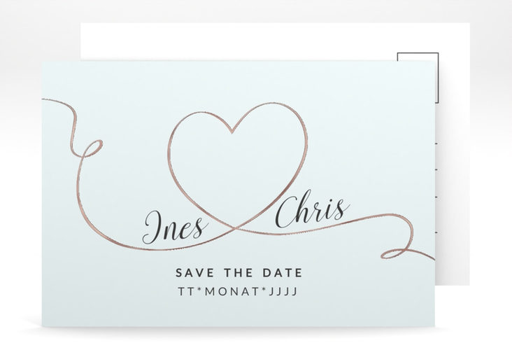 Save the Date-Postkarte Dolce A6 Postkarte tuerkis rosegold