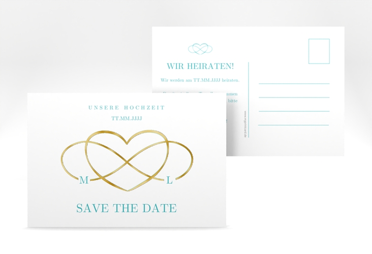 Save the Date-Postkarte Infinity A6 Postkarte tuerkis gold