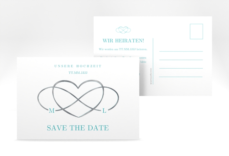 Save the Date-Postkarte Infinity A6 Postkarte tuerkis silber